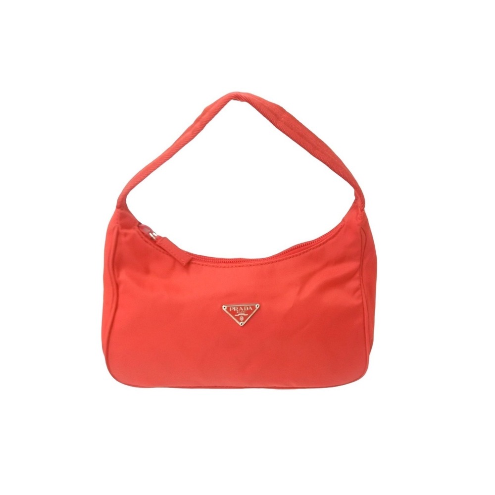 Prada handbag hobo triangular logo plate red